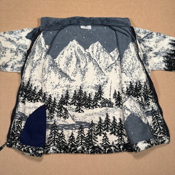 Vintage Black Mountain AOP Outdoor Fleece Jacket Mountain Cabin Scene Small - Picture 5 of 8